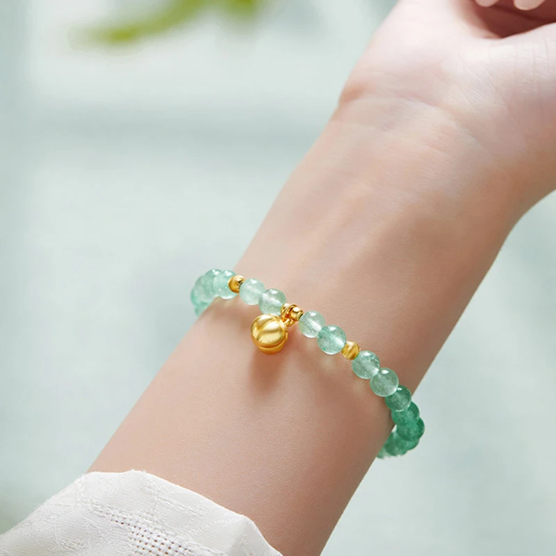 Women's Handmade Single Circle Bracelet Lucky Bead Hand String with Persimmon Strawberry Crystal Fashion Accessory