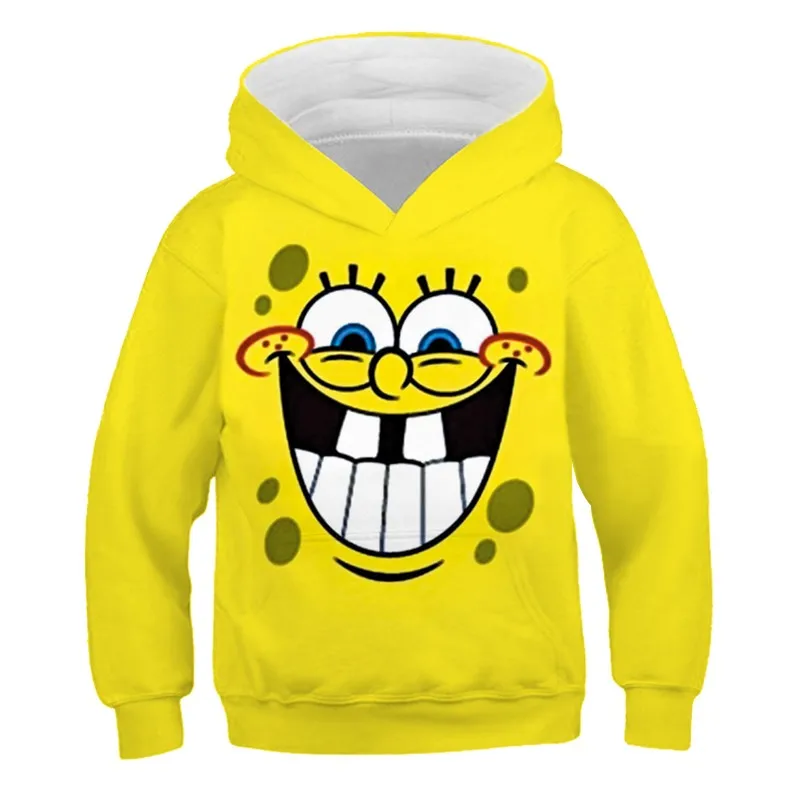 2024 New Style SpongeBob SquarePants Childrens Clothing Autumn Clothes Children's Hooded Sweatshirt Boys and Girls Casual Hoodie