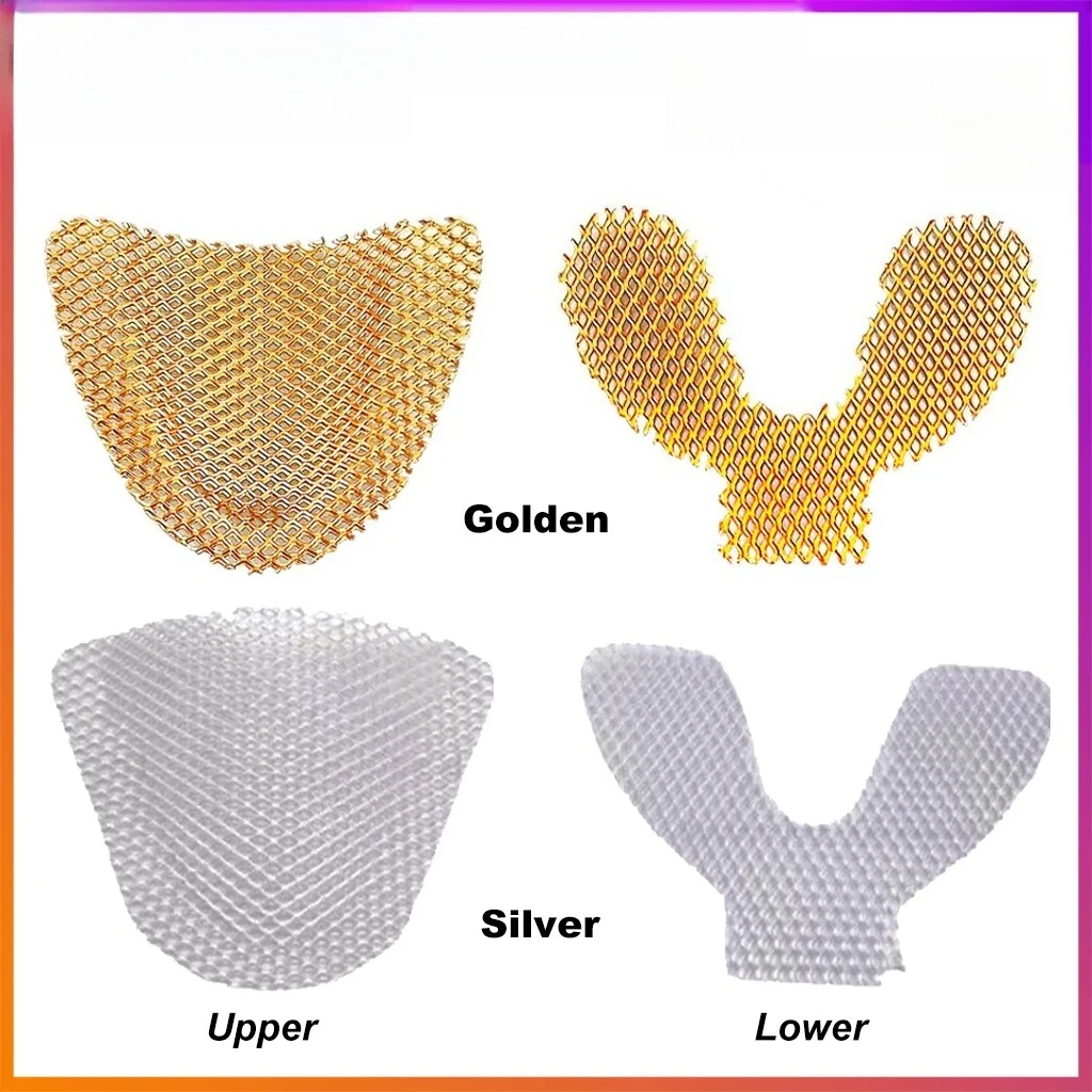 200pcs Dental Reinforcement Mesh Golden Metal Palatal Reinforcement Mesh for Upper and Lower Palatal Denture Materials Tool
