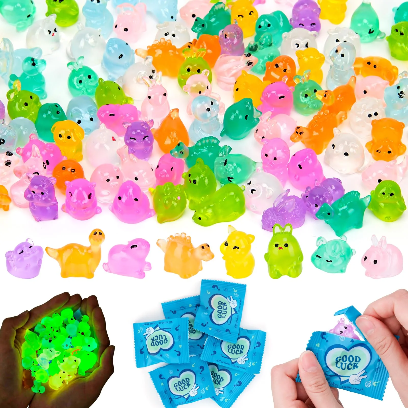 

Mixed Color Luminous Mini Animal Figures, Glow In The Dark Resin Ornaments, Blind Bag Toys for DIY Crafts & Micro Landscape