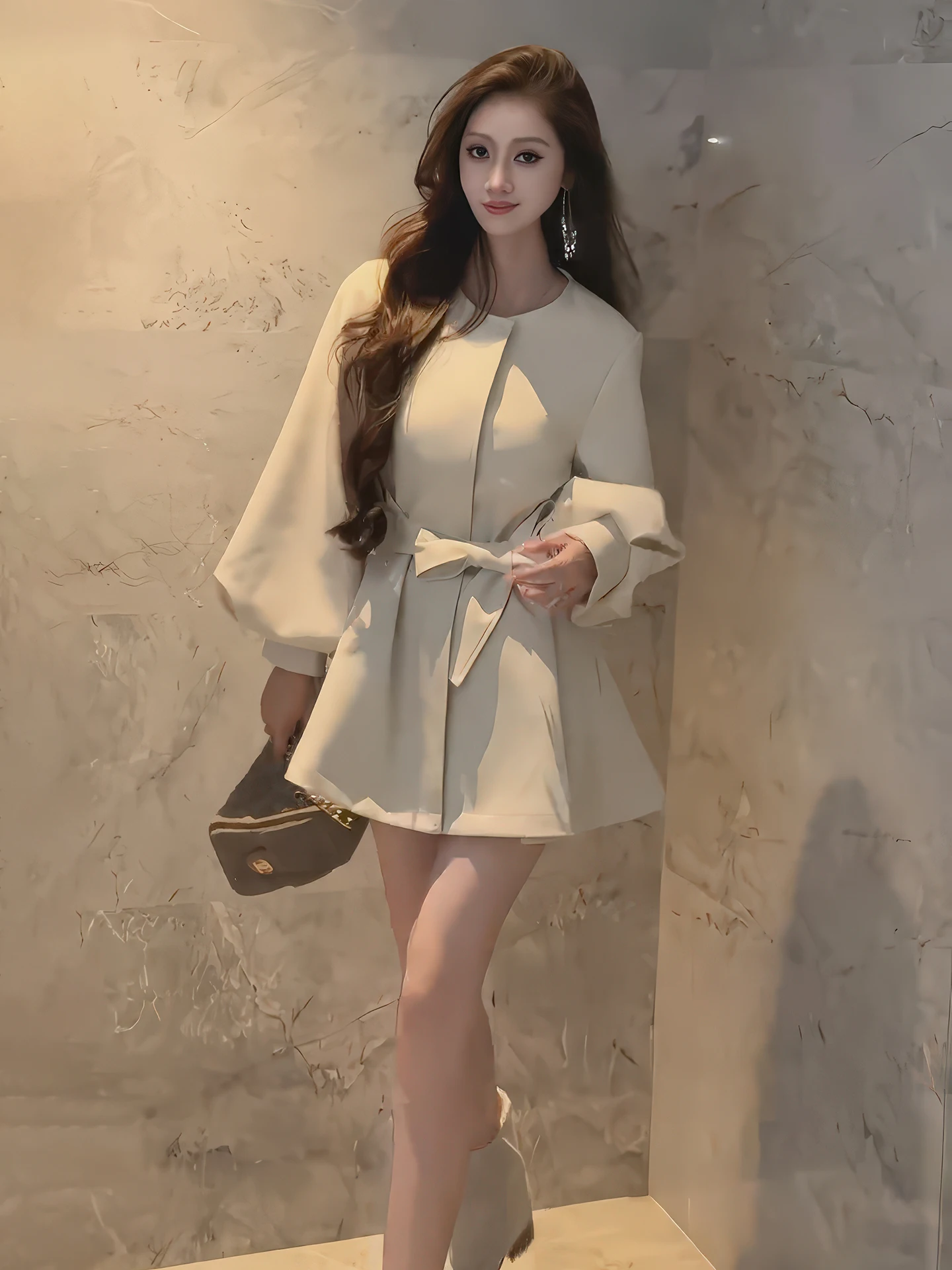 

Женское пальто-фонарь Све с застежкой на талии, весна 2026, новинка с поясом Ele Lady's Sle ort, верхняя одежда с эффектом похудения