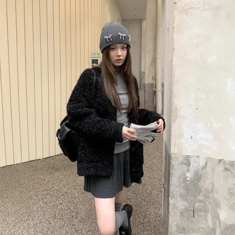 

Fashion Luxury Winter Women Mink Fur Outwear Big Pockets Single Breasted Lady Eco Fur Jacket Elegant Casual Female Eco Fur Coat