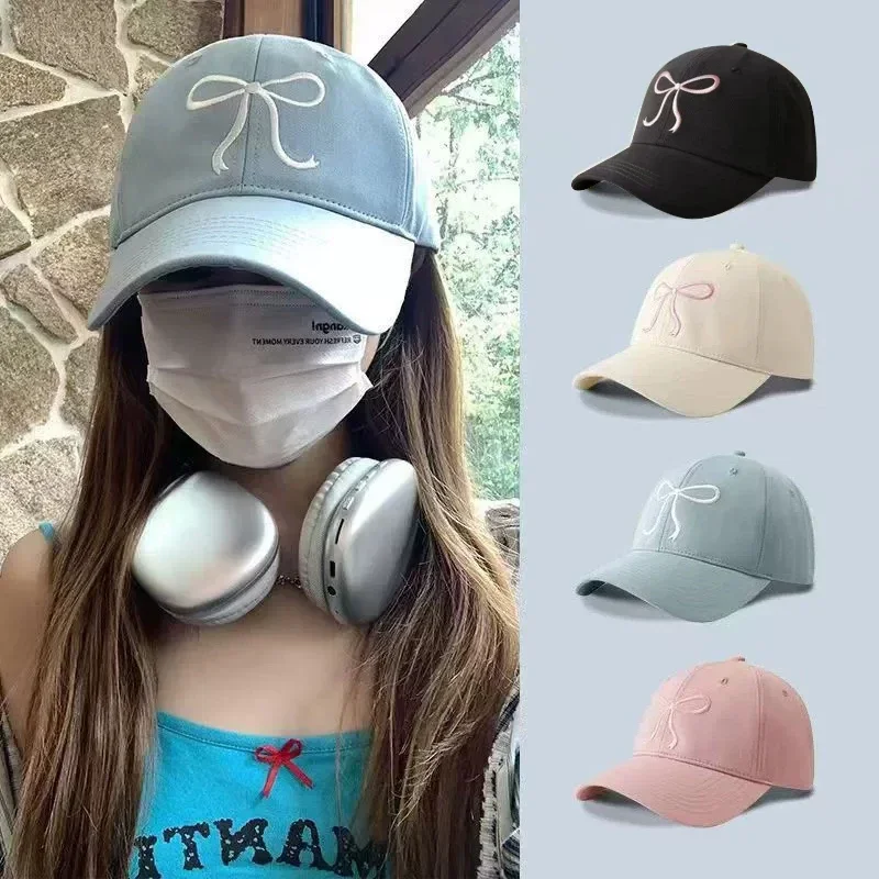 

Korean Ins Style Bow Baseball Cap for Girls Sweet Cute Romantic Pink Hat Versatile Soft Top Duckbill Cap
