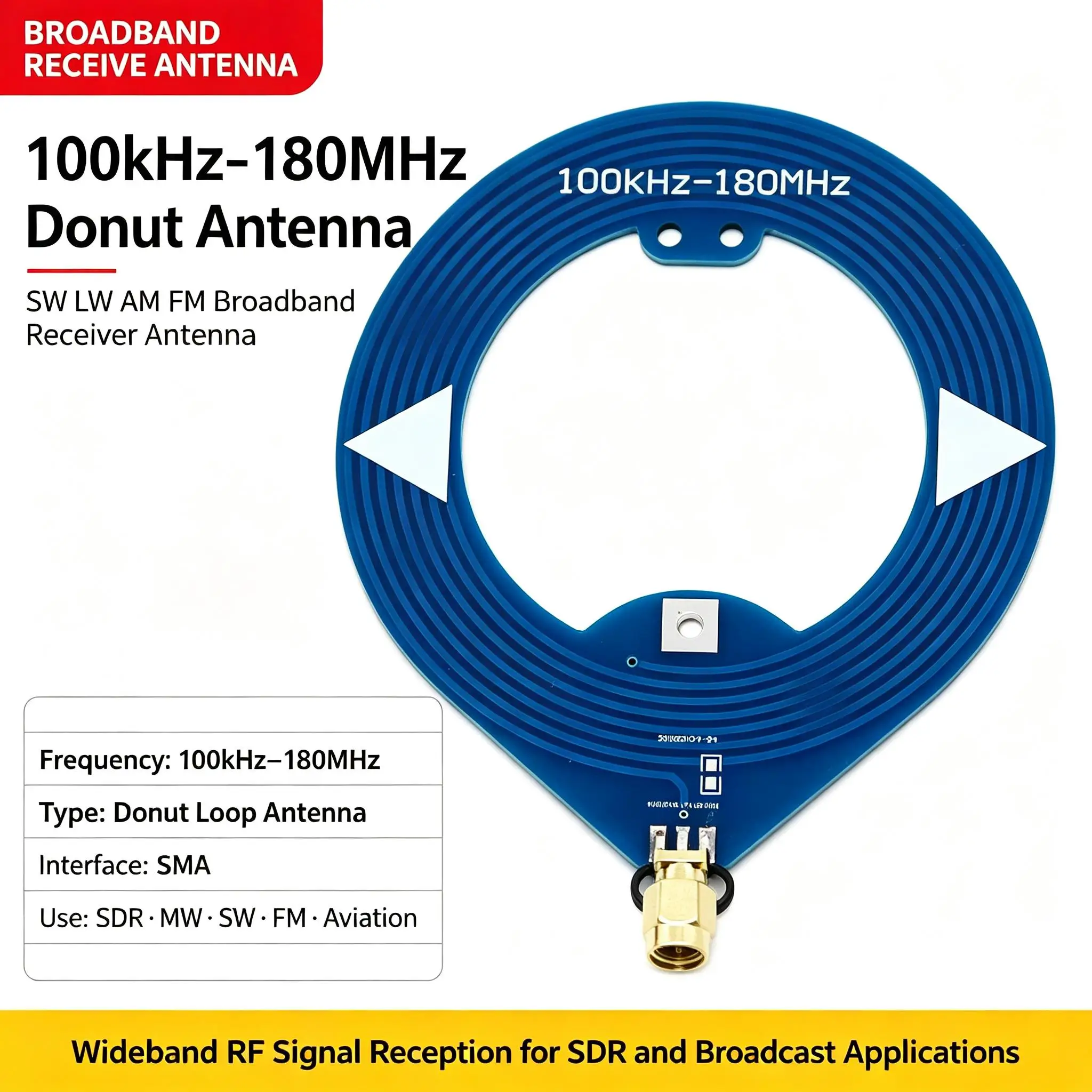 DYKB Broadband Receiving Antenna 100kHz-180MHz Longwave Mediumwave Shortwave AM FM Broadcast Receiver Scanner Portable Tuner HF