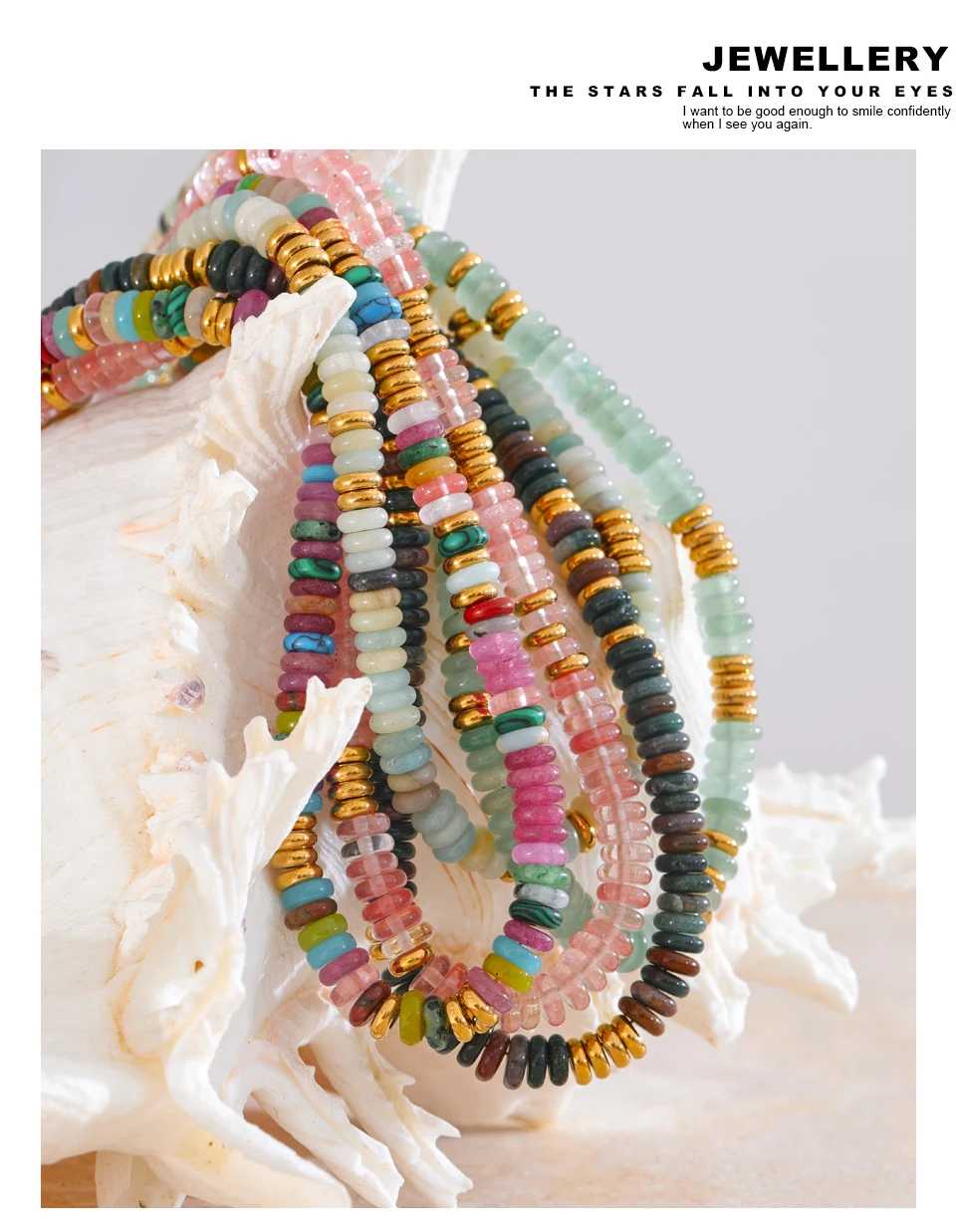 Yhpup Bunte Natursteinperlen, handgefertigte Kette, Y2K-Mode-Halskette für Frauen, Edelstahl, wasserdicht, Kragen, Schmuck, Geschenk – Detail 13