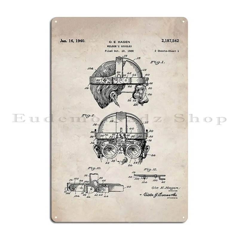 Welding Goggles Patent Welder Art Antique Metal Plaque Poster Design Designing Living Room Party Print Tin Sign Poster