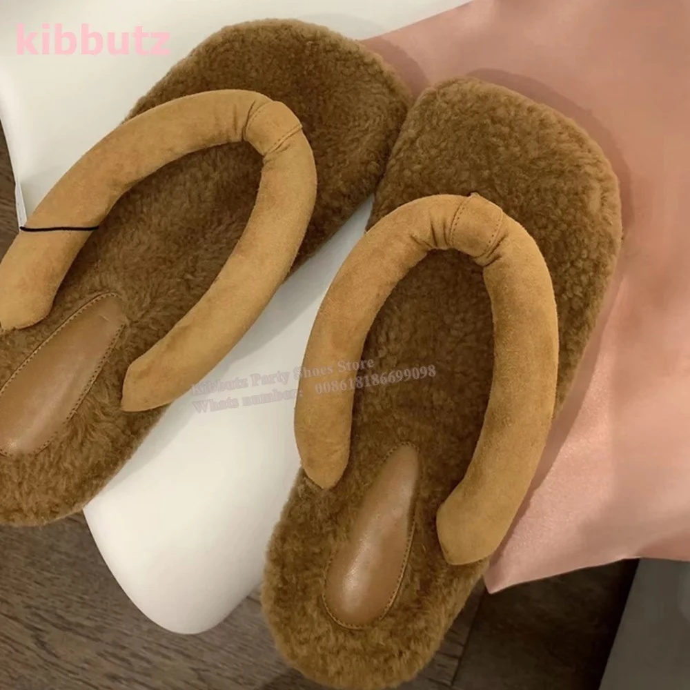 

Shearling Suede Sandal Slippers Clip Toe Platform Height Increasing Mixed Color Slip-On Fashion Concise Sexy Women Shoes Newest