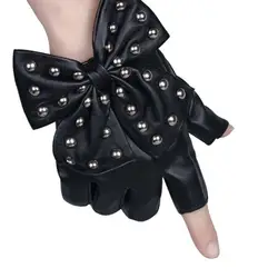 2024 moda guanti senza dita guanti in pelle PU da donna Ladies Luvas Dancing Party Show Big Bow Rivet mezze dita guanti