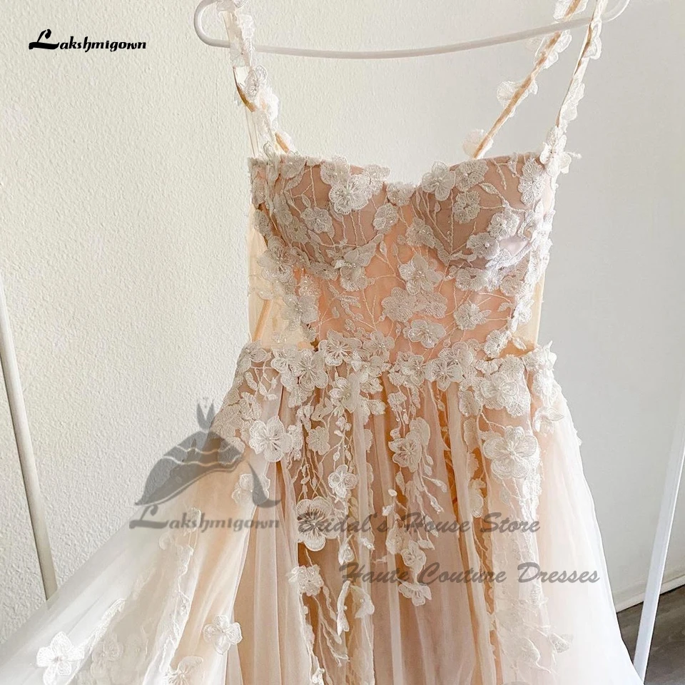 Lakshmigown หรูหราลูกไม้ดอกไม้ Boho ชุดแต่งงาน2023 Vestidos Civil เจ้าสาวสีชมพู Beach Gowns แต่งงาน Corset Lace Up กลับ