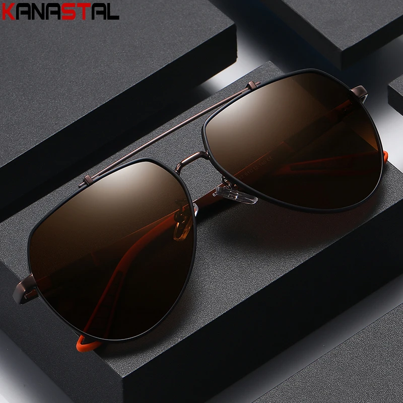 Men Sunglasses Polarized UV400 Double Bridge Sun Glasses Metal Bicolor Eyeglasses Frame Driving Pilot Eyewear Women Beach Travel