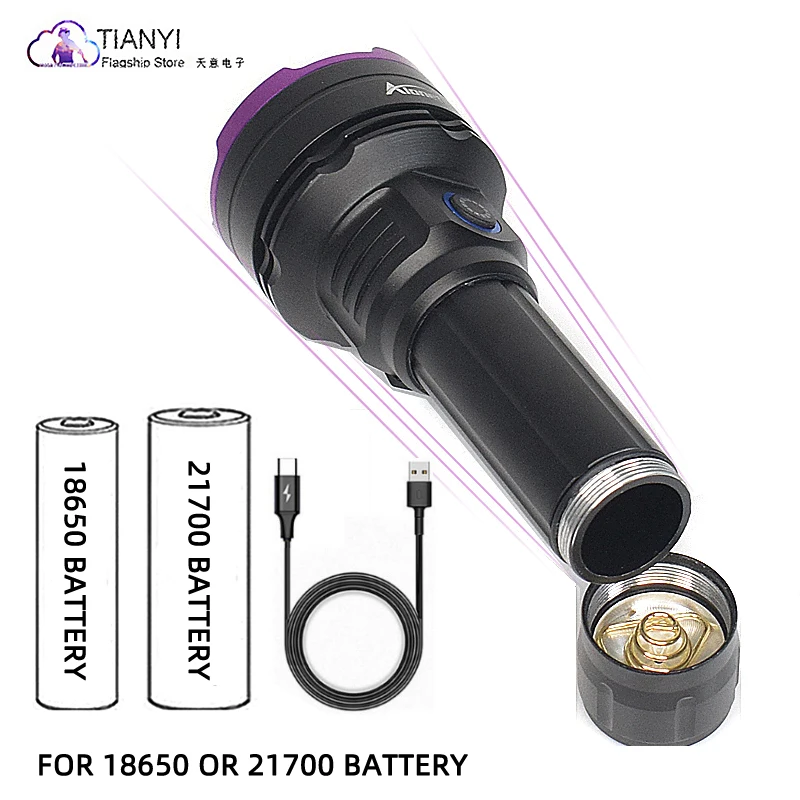 LED UV high-power fluorescent detection special flashlight waterproof, durable and drop-resistant 365nm purple flashlight