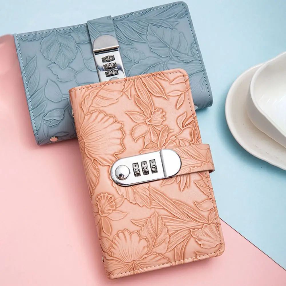 50 ورقة توفير المال الموثق بولي Leather الجلود النقش زهرة مخطط المنظم المغلفات النقدية التوفير كتيب الميزانية الموثق مع قفل #2