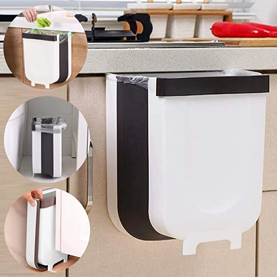 

Collapsible Hanging Waste Bin, Kitchen Food Garbage Bucket, Under Countertop Sink Rubbish Accessories