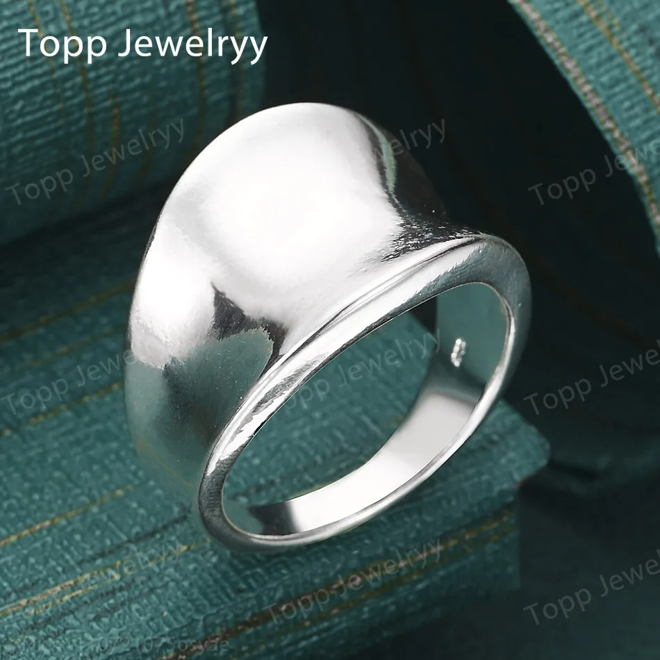 New 925 Sterling Silver Charm Round Glossy Large Ring Men Women Fashion Couples Party Christmas Gift Jewelry Wedding