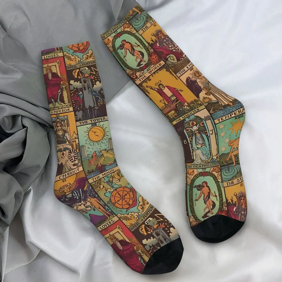 The Major Arcana Of Tarot Vintage Patchwork Stockings Gothic Socks Autumn Non Skid Socks Men's Running Sports Quality Socks