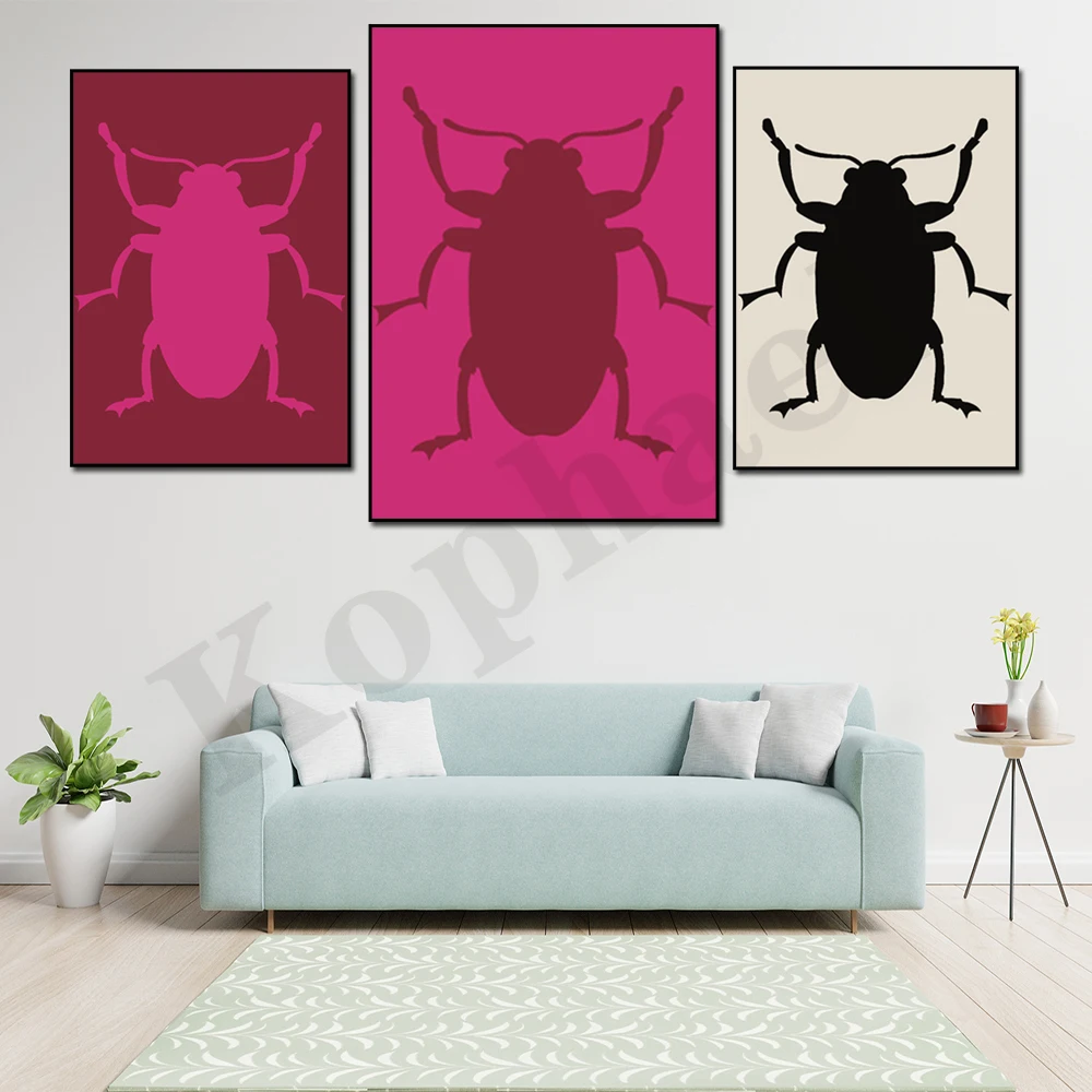 Beetle Red And Pink Nature Taxidermy Insect Art Minimalist Decorative Canvas Painting