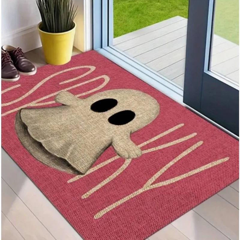 1pc Halloween Pink Ghost Doormat Subtle Home Decor Non-Slip Washable Rug Bedroom Living Room Kitchen Bathroom Halloween Decor