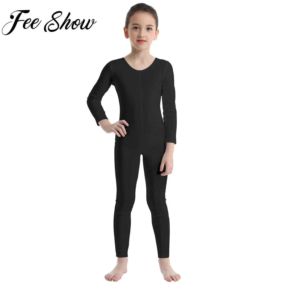 Kids Girls Ballet Dance Figure Skating Costume Jumpsuit Leotard Long Sleeves Yoga Stage Performance Gymnastics Costume Dancewear