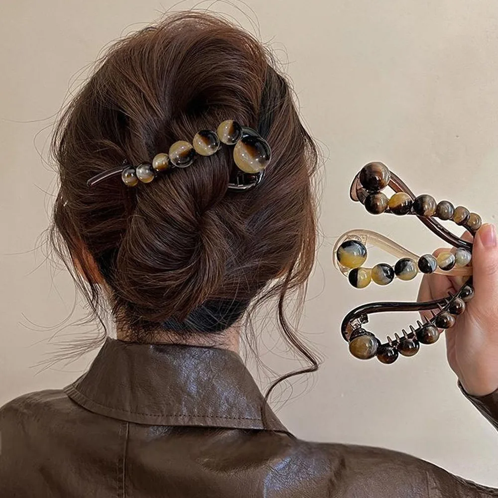 

Ретро-заколки для волос в форме S с бусинами, геометрические пластиковые зажимы для волос, новые модные аксессуары для волос, подарок для женщин