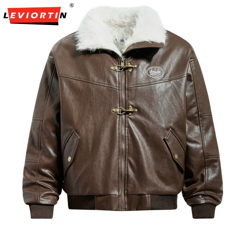 

Autumn /winter couple warm leather jacket, cotton jacket, American retro metal buckle workwear, wind and velvet leather jacket