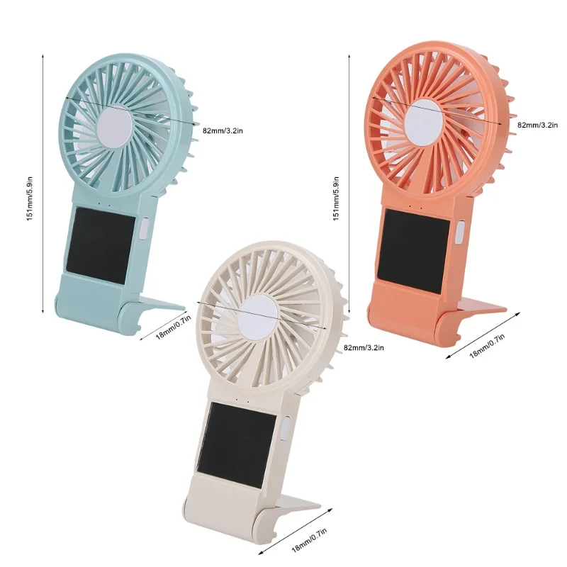مروحة صغيرة محمولة باليد مع مرآة مكياج خفيفة ملونة وشحن USB برتقالي #6