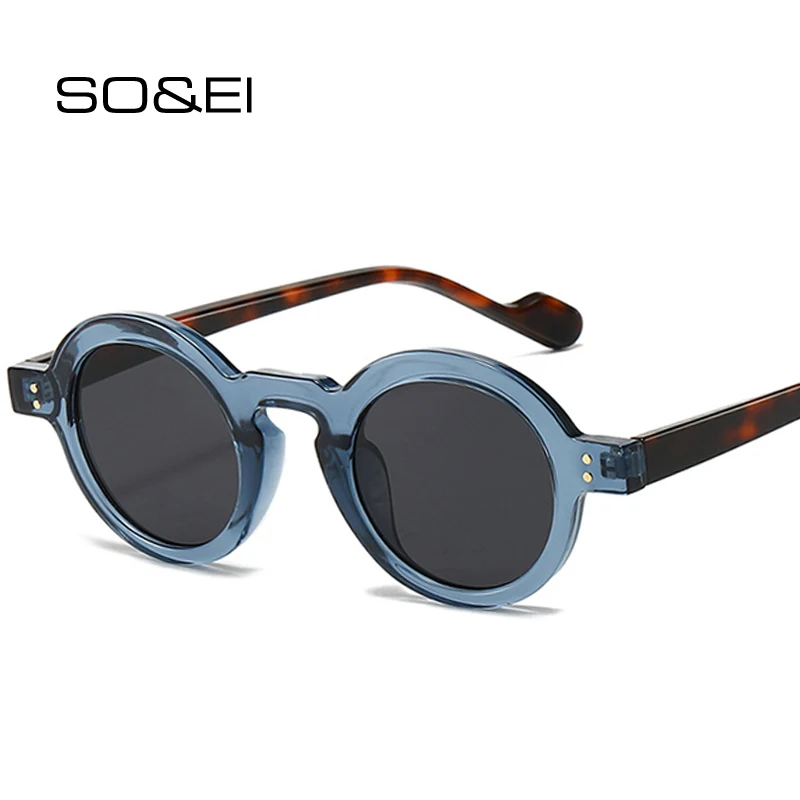 SO&EI Retro małe okrągłe okulary przeciwsłoneczne damskie moda przezroczyste soczewki oceaniczne odcienie UV400 męskie nity modne punkowe okulary przeciwsłoneczne