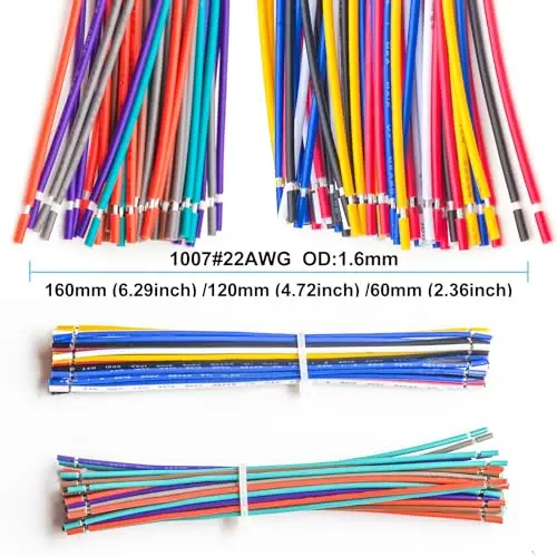 22AWG Encalhado Fio De Conexão, 22 Gauge Fio De Cobre Estanhado, PVC, Comprimento 1007 Estilo, 300V, 60mm, 120mm, 160mm, 230 Pcs