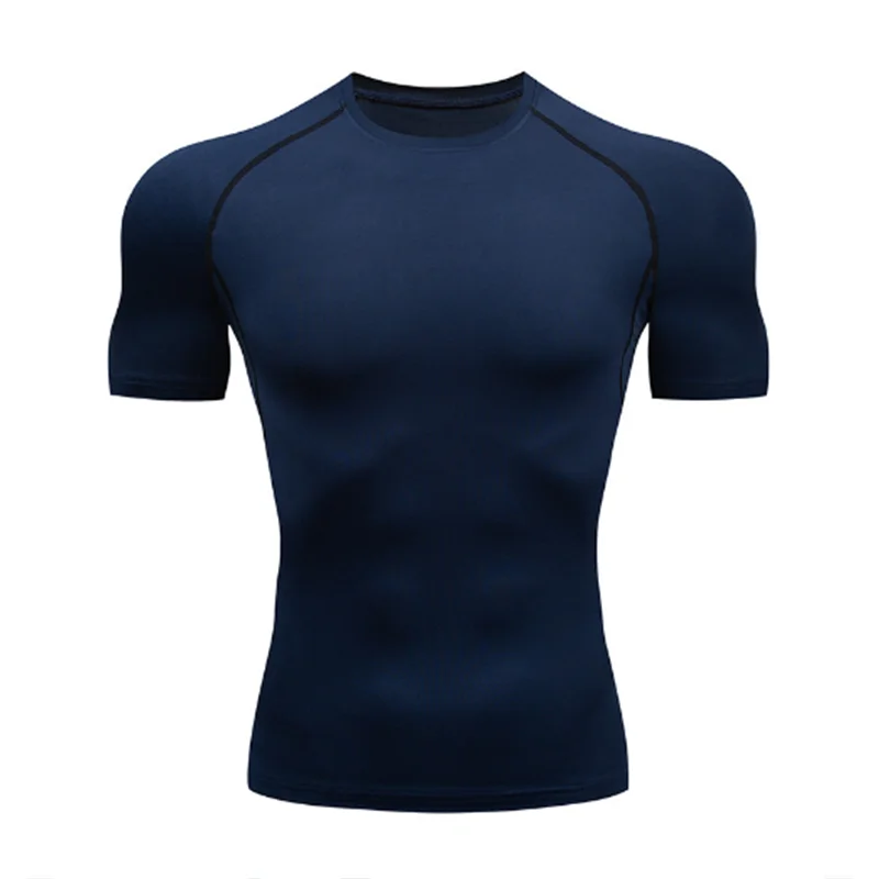 Quick-drying Men Running Shirts Fitness Compression Gym Polyester Sports T-shirt Black 2023 Workout Training Muscle Fit Clothing