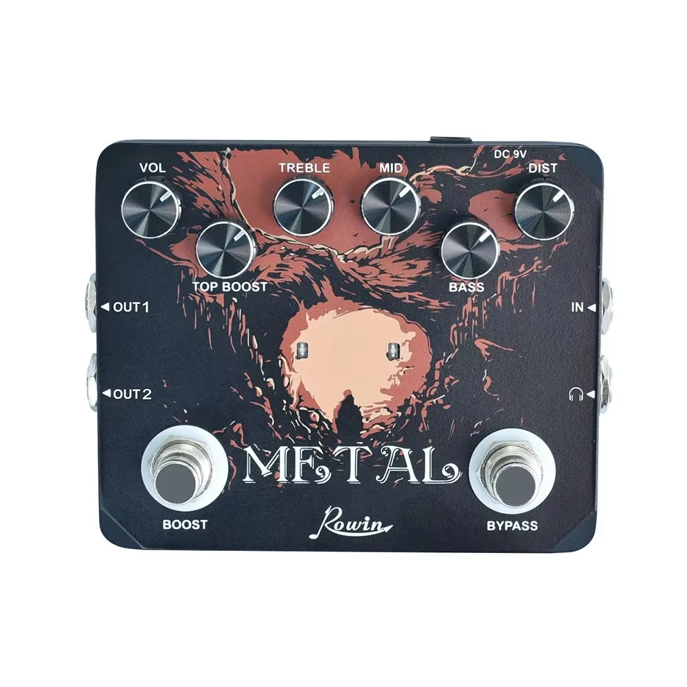 Rowin Dual Footswitch Ultimate Heavy Metal Effects Pedal Muff Top Boost Distortion Guitar Effect Pedal 80s & 90s Rock Metalli