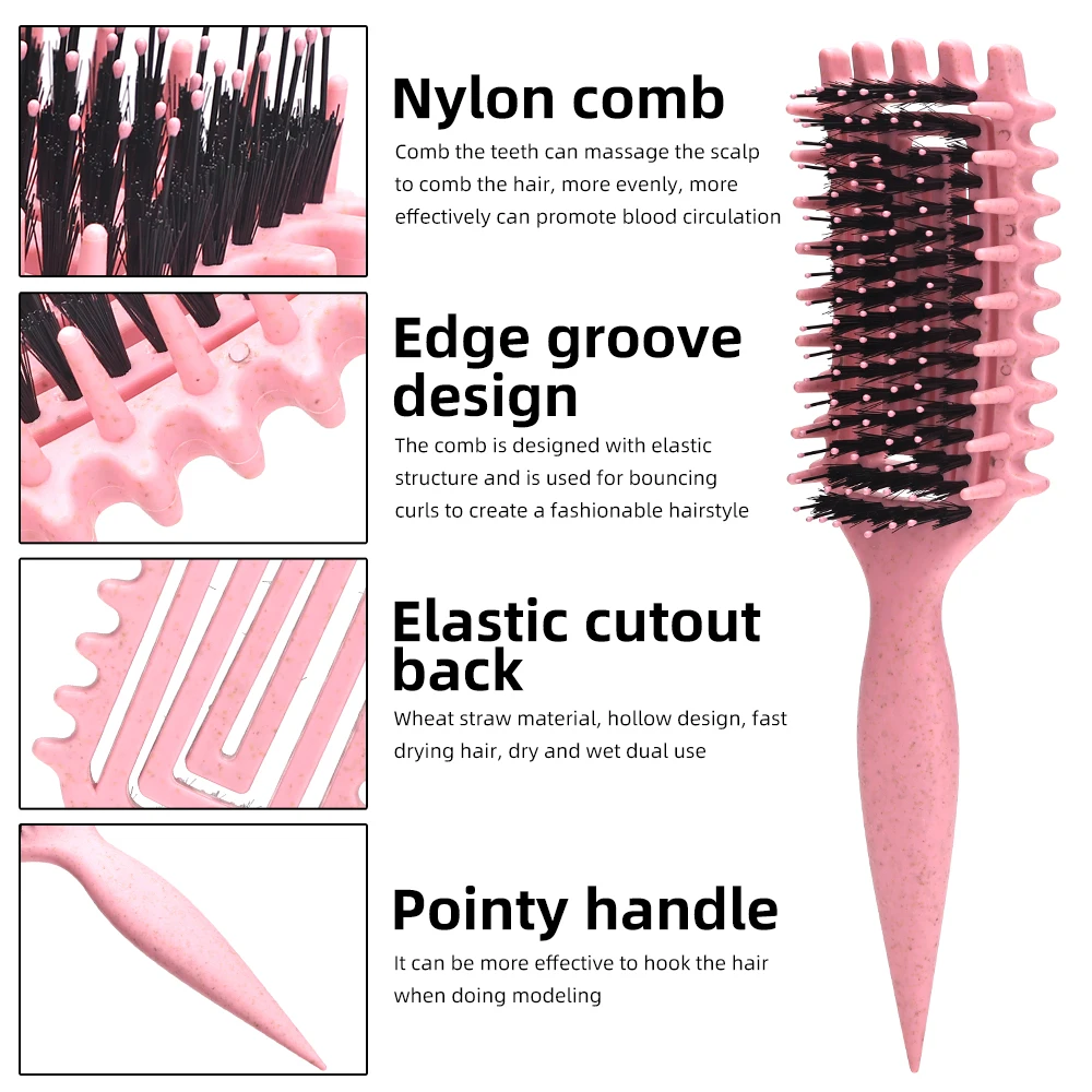 Curl Define Styling Brush Hollow Boar Bristle Detangling Hair Brush Tangled Hair Comb Shaping Defining Curls Styling Tools