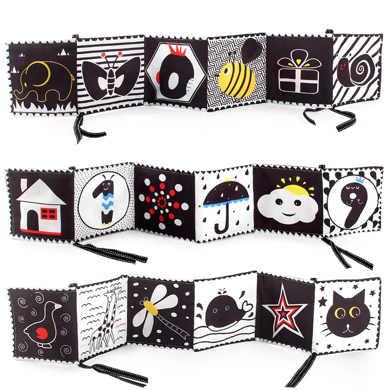 Black and White Double-sided Soft Baby Cloth Book Toys Baby 0-12 Months Montessori High Contrast Sensory Books Newborn Crib Toys