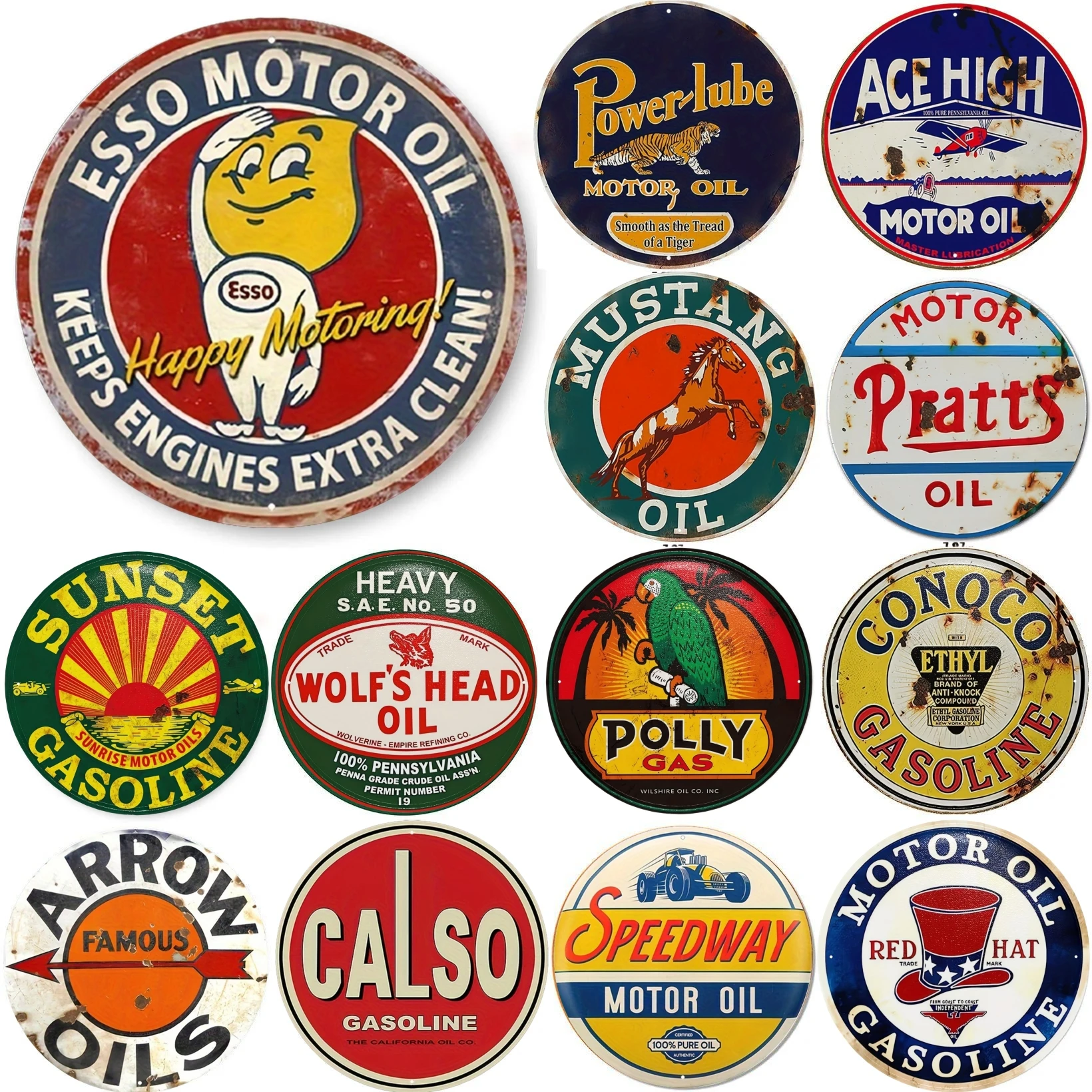 Esso Motor Oil Happy Motoring Vintage Metal Sign Gas Station Signs From Vintage Garage Bar Club Wall Decor Metal Signs Round