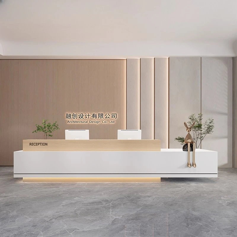 

L Shaped Shop Reception Desks Front Desk Salon High Quality Light Luxury Reception Desks Service Luxury Bureau Office Furniture