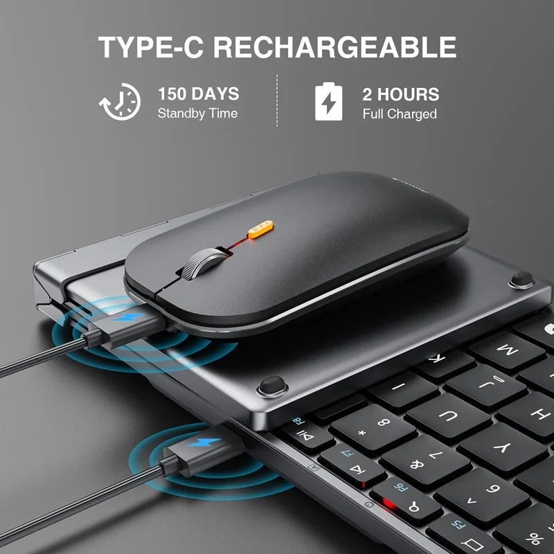 ProtoArc 折りたたみ式キーボードとマウス、XKM01 コンボ ビジネス トラベル用 2.4G+デュアル Bluetooth ポータブル ラップトップ iPad タブレット用