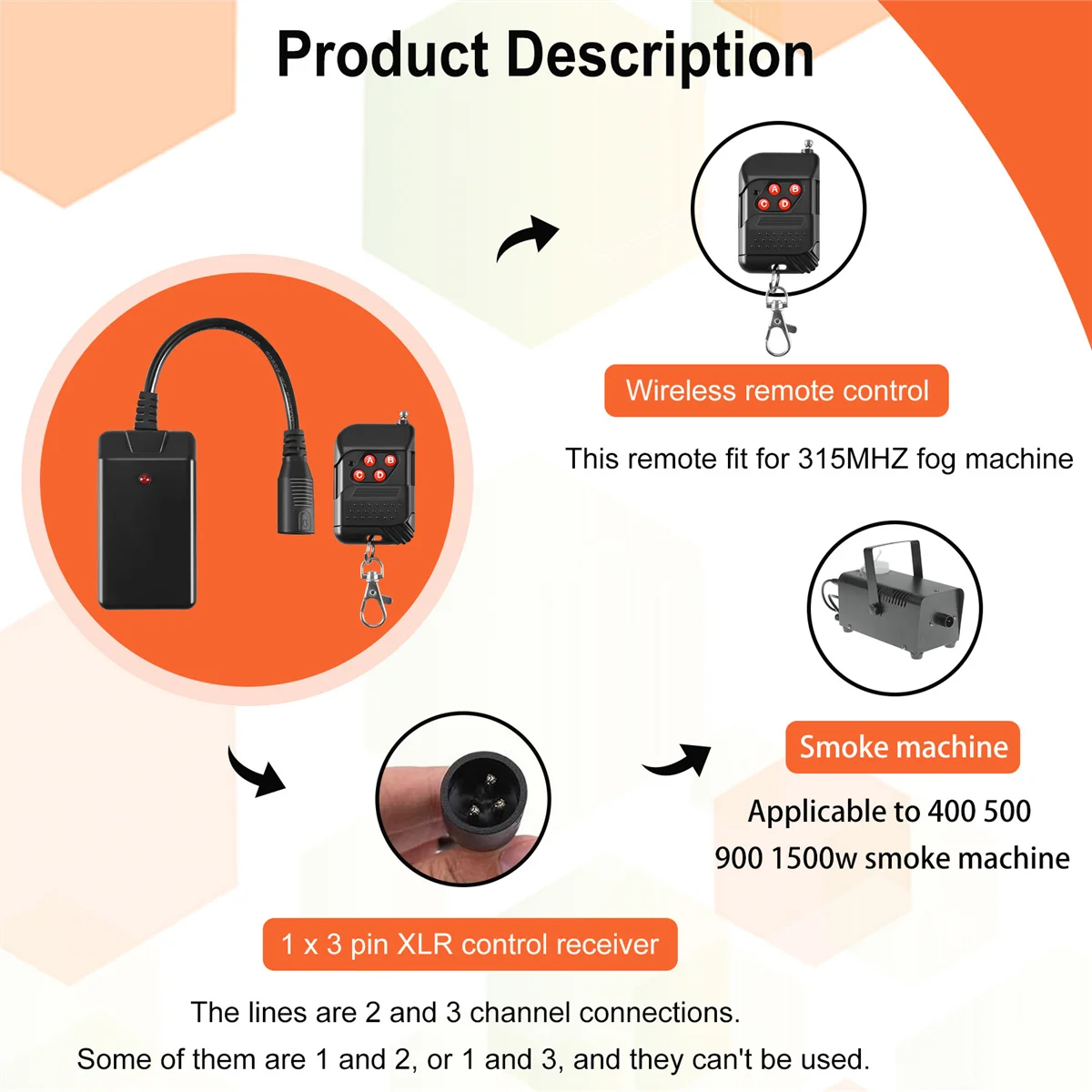 Novo portátil 3 pinos xlr receptor de controle remoto sem fio para máquina fumaça nevoeiro dj controlador palco receptor embaçamento 400w 900