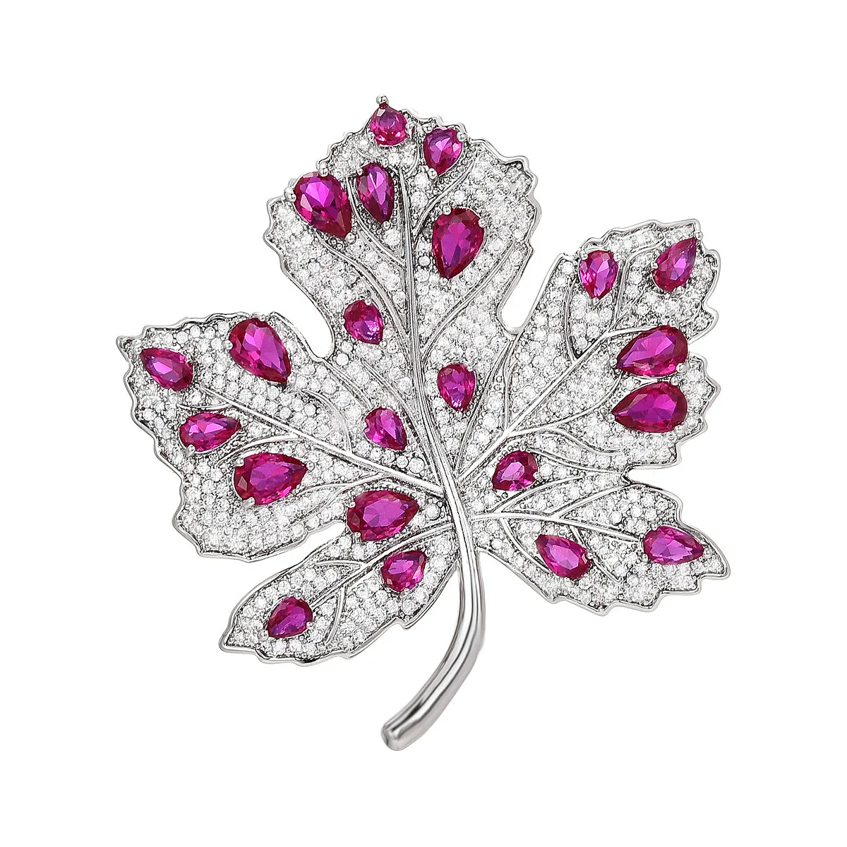 Beauty Luxury Brass Maple Leaf Shape Brooch with Cubic Zirconia Clothing Accessories
