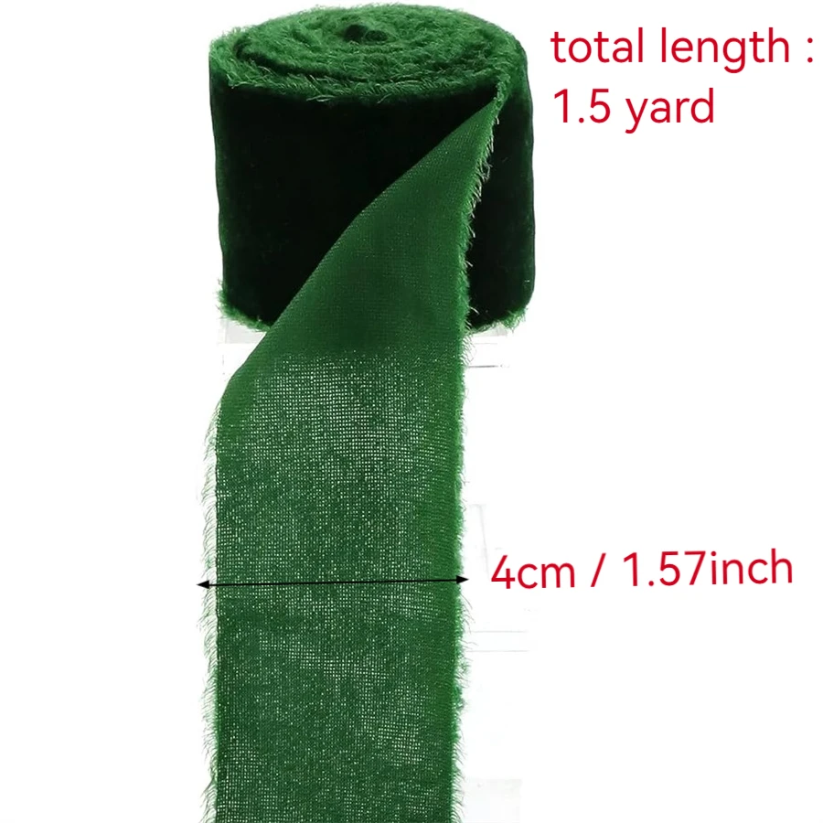 1,5 Yards/Rolle 4cm Handgefertigtes Ausgefranstes Samtband mit Kanten, Falten und Rissen für Hochzeitsfeier, Blumenstrauß, Geschenkverpackung, DIY-Dekorationen – Detail 3