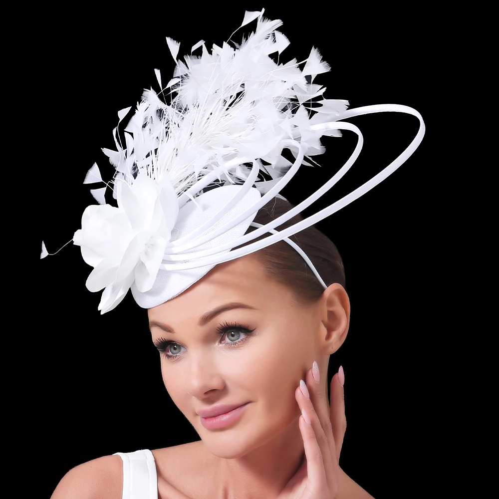 Fashion Sinamay Fascinator Wedding Hats Fancy Floral With Feathers Headpiece Hair Clip Lady Occasion Church Event Hair Accessory