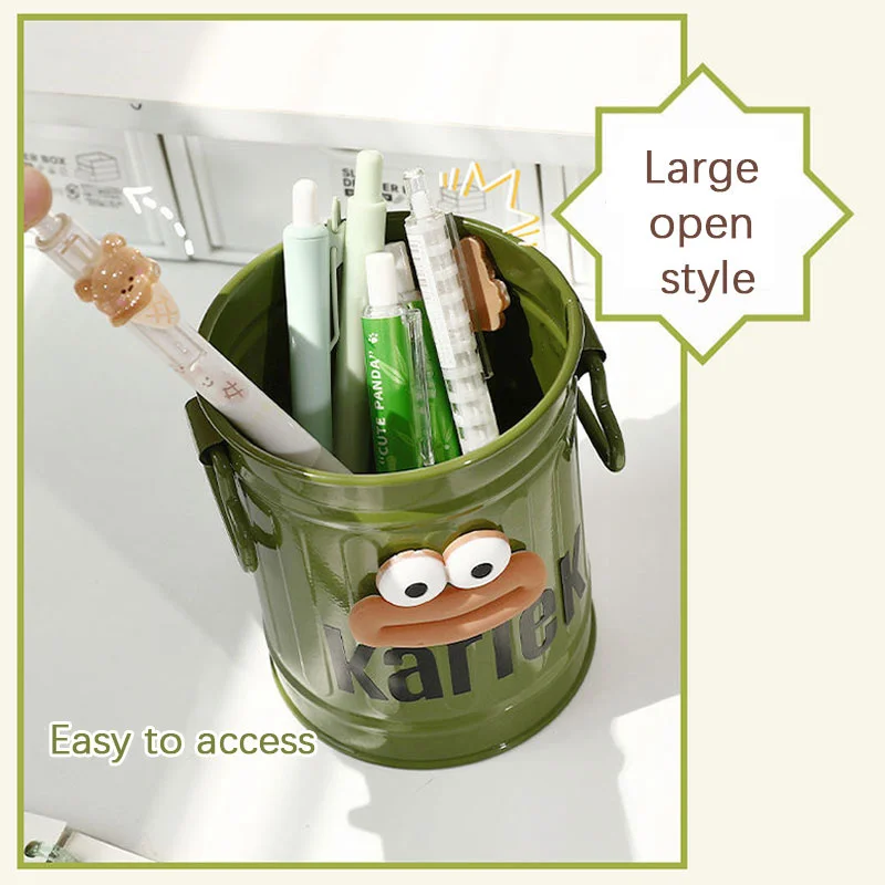 Imagem -04 - Iron Pen Container Pen Holder Student Desktop Iron Bucket Office Cylinder Grande Mouth