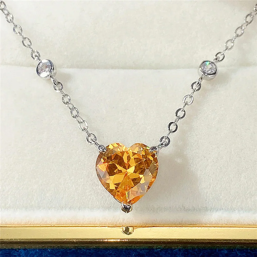 2024 Elegant Women\'s Exquisite Pendant Necklace with Bright Yellow Cubic Zirconia Statement Jewelry Engagement Accessories