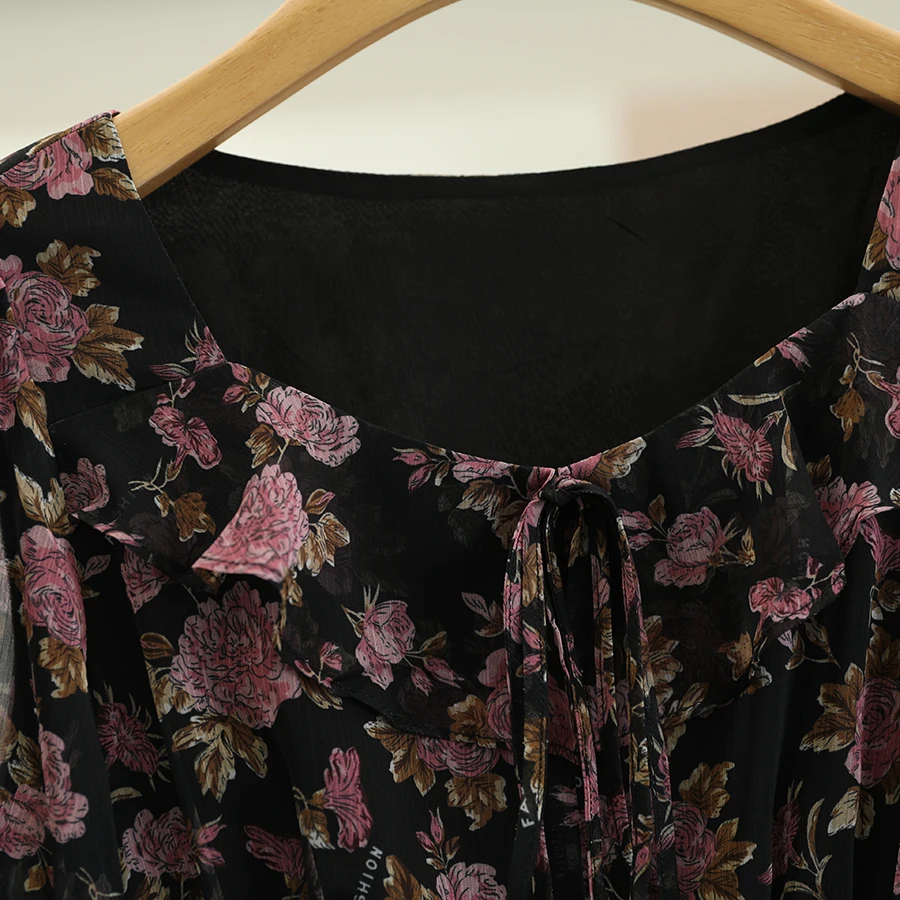 تونغ سلي الأزهار طباعة نفخة Sve Dr مع حزام عالية الخصر ort Sve ساحة طوق ألف خط الصيف الدكتور النسخة الكورية