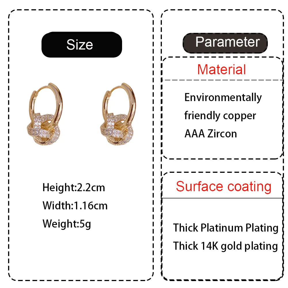 Euro-American Retro 14k Gold Plated Micro Inlaid Full Zircon Wrap Round Hoop Earrings For Women Party Light Luxury Jewelry
