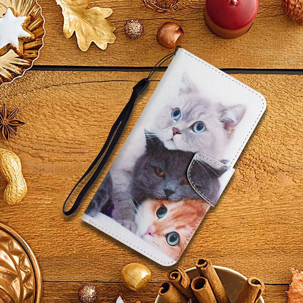 Cute Flower Cat Painted Case For Samsung Galaxy A04S A04 A13 LTE A14 A23 A23E A33 A34 A53 A54 A73 Leather Flip Wallet Cover Etui