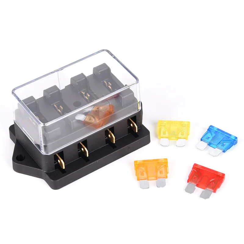 Car 4 Way Circuit Standard ATO Blade Fuse Box Block Holder 12V / 24V+4 Way Fuse For 22mm Handlebar Motorcycles E-Bikes