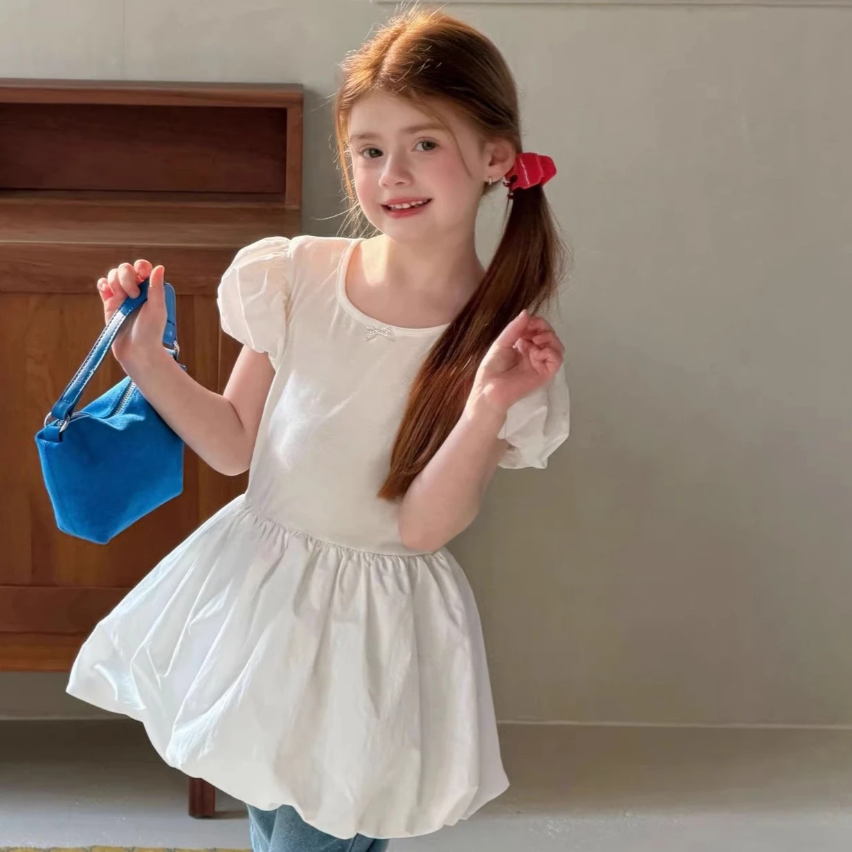 

Girls Top 2026 Spring and Summer New Childrens Clothing Korean Style Girl Baby Fashion French T-shirt Flower Bud Skirt