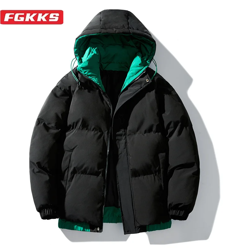 

FGKKS 2024 Outdoor Leisure Parka Cotton-Padded Men's Hooded Slim-Fit Coat High Quality Streetwear Parka Cotton-Padded Men