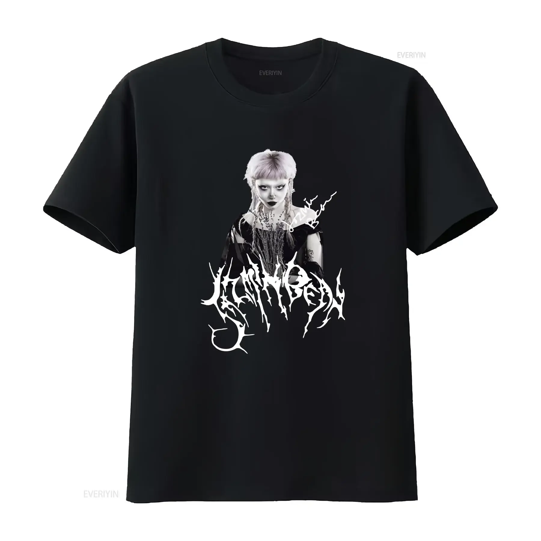 Camiseta de frijol Jazmin, nueva camiseta negra de todas las tallas A741, ropa de calle versátil lavada vintage, Top elegante con gráfico para uso diario
