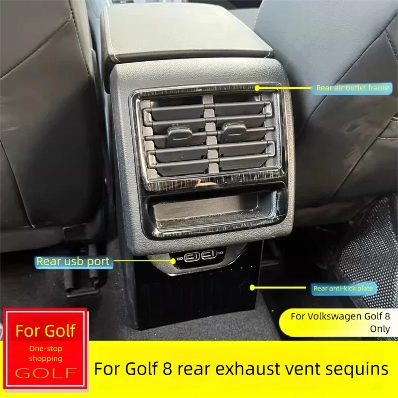 For Volkswagen Golf 8/8.5 MK8 Interior Accessories, Rear Armrest Air Vent Cover Trim, USB Frame & Anti-Kick Protector Plate