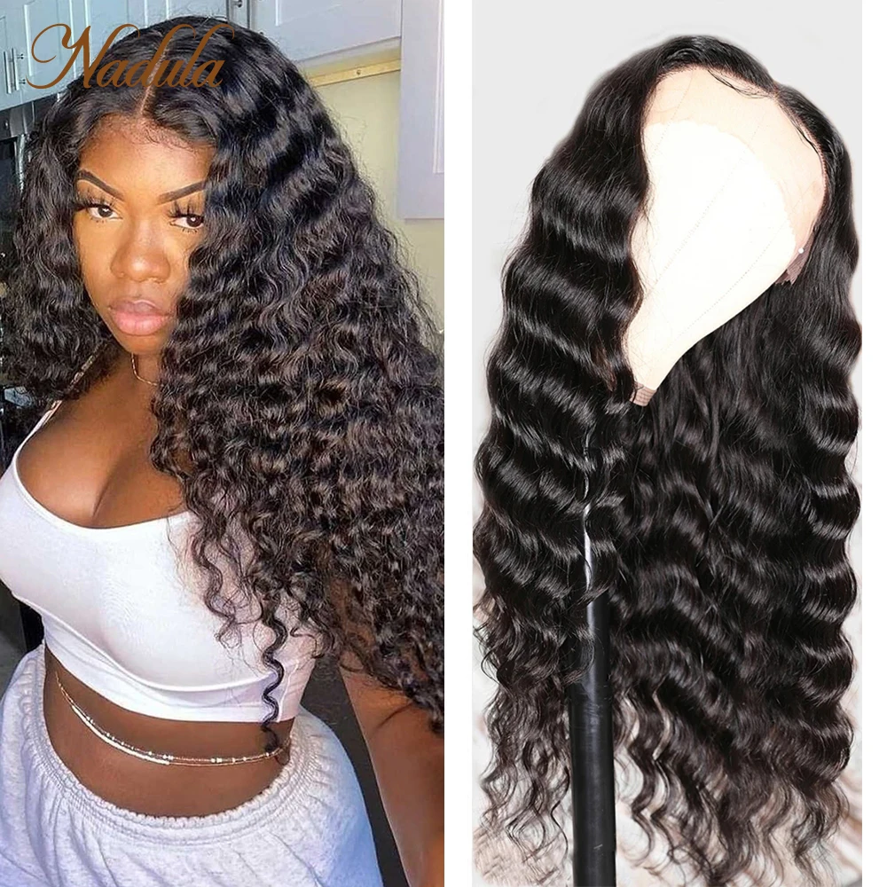 Nadula Hair Deep Wave Transparent Lace Wig 5x5 HD Lace Closure Wig 180% Brazilian Human Hair Wigs Pre Plucked Natural Hairline