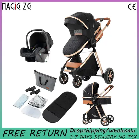 Cochecito plegable compacto 3 en 1, cochecito de bebé gratis, cochecito de bebé para recién nacidos con cuatro ruedas, para recién nacidos